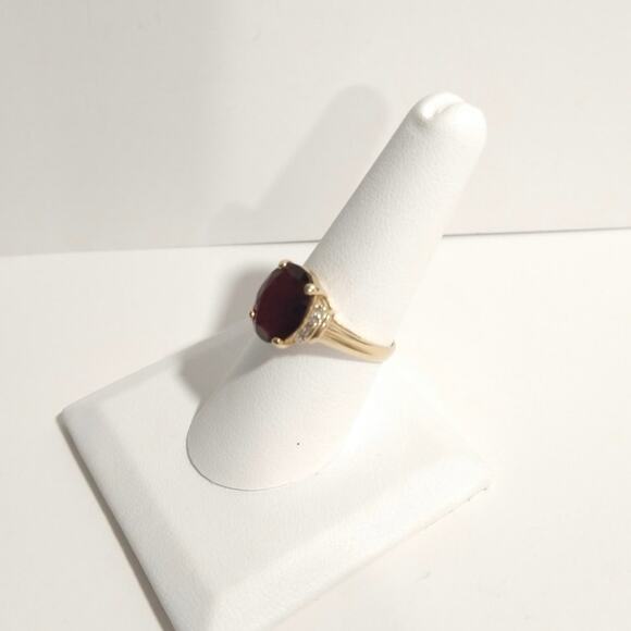 Vtg 14k 585 Yellow Gold Oval Cut Garnet Diamonds Ladies Ring Size 8.25 Signed - Picture 4 of 13